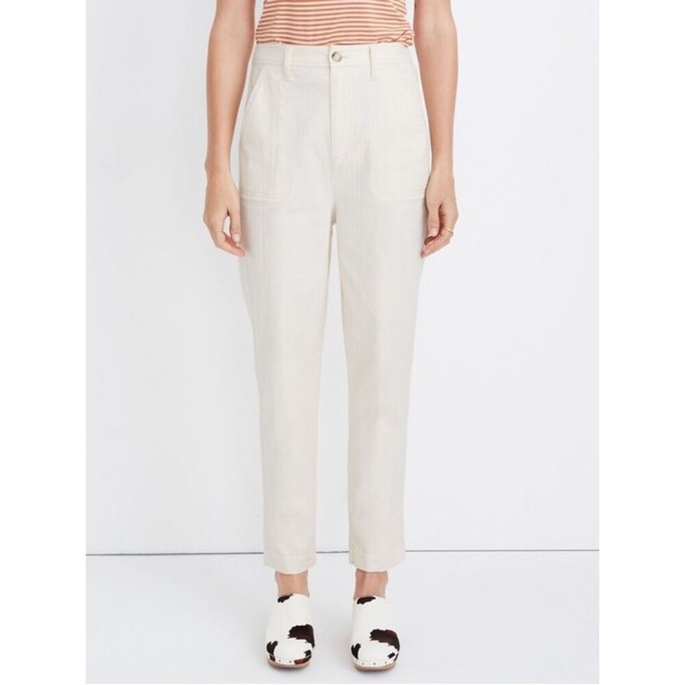 Madewell Camp Pants Natural Seeded Herringbone Utility Crop Pants Cream Sz Small